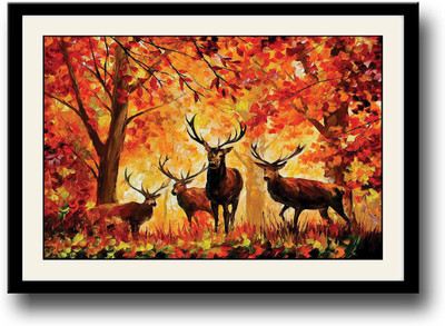 Autumns deer art Fine Art Print(10 inch X 14 inch, Framed)