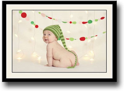 

Cute baby with long green cap Fine Art Print(10 inch X 14 inch, Framed)