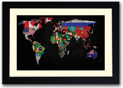 

World map with flags Fine Art Print(14 inch X 20 inch, Framed)
