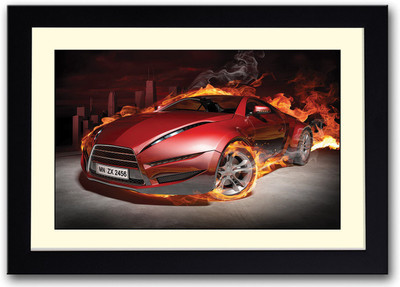

Red Car in Flames Fine Art Print(14 inch X 20 inch, Framed)