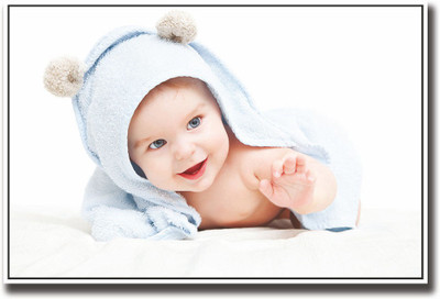 

Baby looking cute in a blue towel Fine Art Print(12 inch X 18 inch, Rolled)