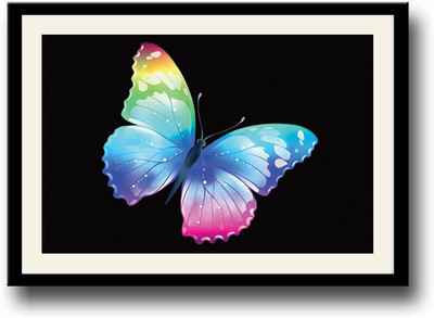 

Colourful butterfly with black background Fine Art Print(10 inch X 14 inch, Framed)