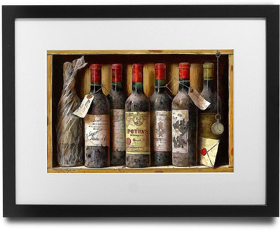 

Shaildha's Water Colour Painting Print of Wine Bottles With Old Clock Fine Art Print(9 inch X 11 inch)
