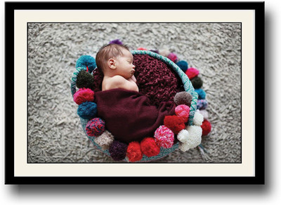 Cute newborn in basket Fine Art Print(10 inch X 14 inch, Framed)