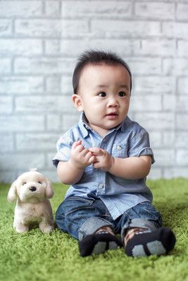 

Child's Love - Cute Baby With His Toy Paper Print(18 inch X 12 inch, Streched)