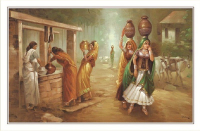 

Bm Traders Village Well Scenery Big Rolled Canvas Art(30 inch X 60 inch)