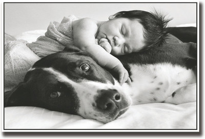 

Baby with dog b&w Fine Art Print(12 inch X 18 inch, Rolled)