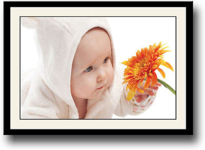 

Cute Baby with Flower Fine Art Print(10 inch X 14 inch, Framed)