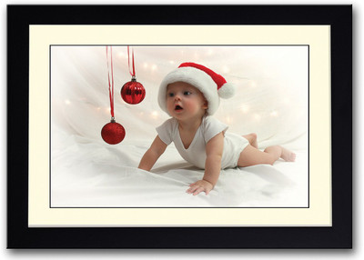 

Cute Baby With Christmas Balls & Hat Fine Art Print(14 inch X 20 inch, Framed)