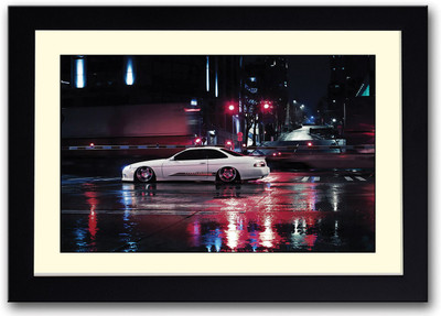 

White Sports Car on Road Fine Art Print(14 inch X 20 inch, Framed)