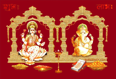 

God Posters Religious Laxmi Ganesh Ji (Non Tearable Synthetic Material) Fine Art Print(13 inch X 19 inch, Card Board Rolling)