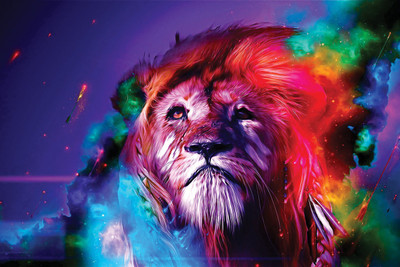 

COLORFUL LION FACE 12X18 INCHES Fine Art Print(12 inch X 18 inch)