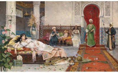 

Modern Masters Collection - Besuch im Harem by Juan Giménez Martín - Medium Size Ready To Frame Rolled Digital Art Print On Photographic Paper(24 inch X 12 inch, Rolled)