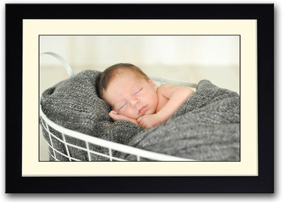 

Baby Wrapped In Grey Basket Fine Art Print(14 inch X 20 inch, Framed)
