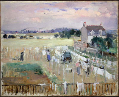 

Old Masters Collection - Hanging the Laundry out to Dry by Berthe Morisot - Medium Size Ready To Frame Rolled Digital Art Print On Photographic Paper(24 inch X 18 inch, Rolled)