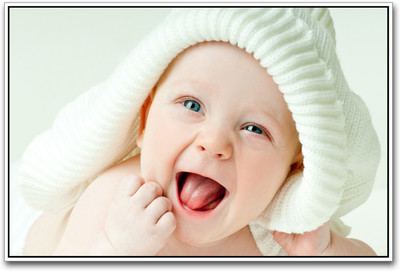 Cute Baby with White Hat Paper Print(12 inch X 18 inch)