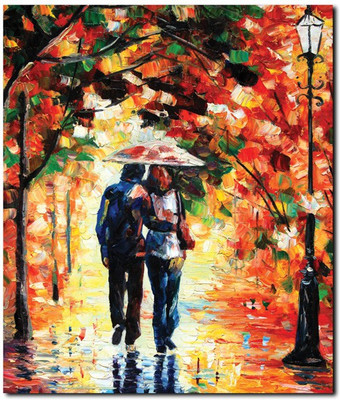75% OFF on Stybuzz Couple Walking On Road Painting Frameless Canvas Art(22 inch X 18 inch)