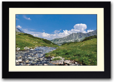

River flowing through Mountain Fine Art Print(14 inch X 20 inch, Framed)