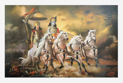 

Bm Traders Texture Art Work Painting of Mahabharata Iconic Krishna On Rath Unframed Rolled Poster Big (25 X 36 Inches) Paper Print(36 inch X 25 inch, Rolled)