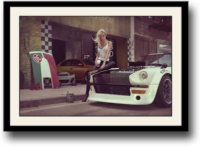 

Girl with white Super car Fine Art Print(10 inch X 14 inch, Framed)