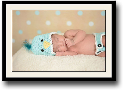 

Baby with blue bird hat Fine Art Print(10 inch X 14 inch, Framed)