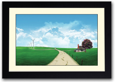 

Road Through Farm Nature Fine Art Print(14 inch X 20 inch, Framed)