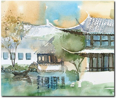 Stybuzz Old House Painting Art Frameless Canvas Art(22 inch X 18 inch)