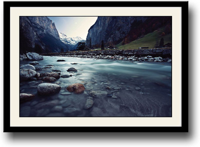 

Serene Mountain river in Switzerland Fine Art Print(10 inch X 14 inch, Framed)