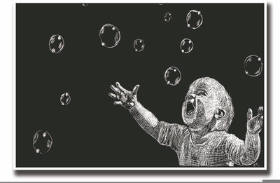 

Posterhouzz Baby playing with bubbles Fine Art Print(12 inch X 18 inch, Rolled)