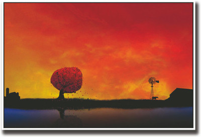 

Red tree and mill on farm Fine Art Print(12 inch X 18 inch, Rolled)