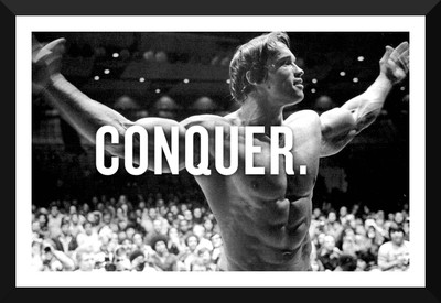 

Spirit Of Sports - Motivational Quote - Conquer - Arnold Schwarzenegger - A3 Size Framed Poster Paper Print(17 inch X 12 inch)