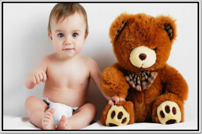 

Posterhouzz Baby With Teddy Bear Poster Paper Print(12 inch X 18 inch, Rolled)