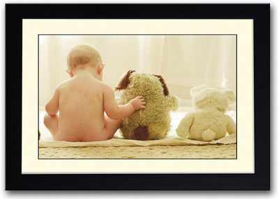 

Cute Baby With Soft Toys Fine Art Print(14 inch X 20 inch, Framed)