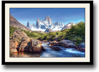 

River flowing through Mountains Fine Art Print(10 inch X 14 inch, Framed)