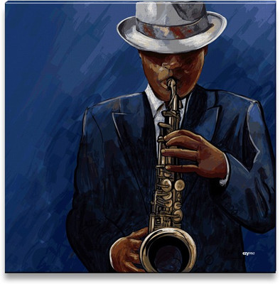 33% OFF on Saxophonist Playing Saxophone on a Blue Background Canvas Art(12 inch X 12 inch, Framed)