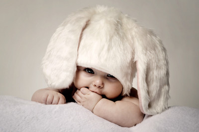

Child's love - Baby in Rabbit Hat Paper Print(12 inch X 18 inch, Streched)
