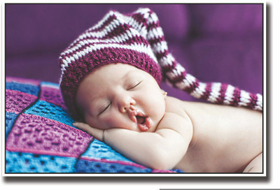 

Posterhouzz Cute baby with purple cap Fine Art Print(12 inch X 18 inch, Rolled)