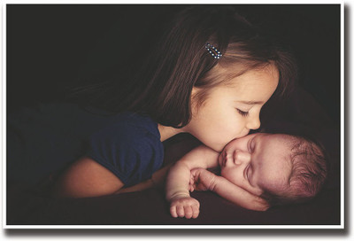 

Girl kissing a baby Fine Art Print(12 inch X 18 inch, Rolled)