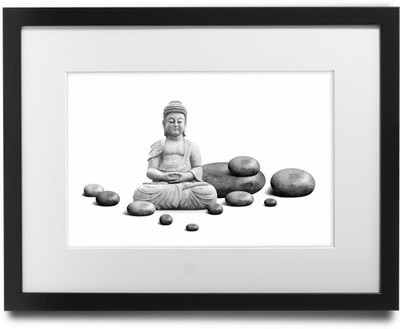 

Shaildha's Water Colour Painting Print of Meditating Buddha With Yellow Flower Spa Stones Fine Art Print(9 inch X 11 inch)
