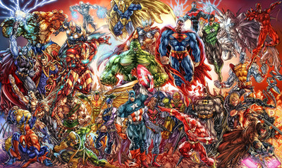 Collage Marvel Superman Batman Hulk Captain America Spider