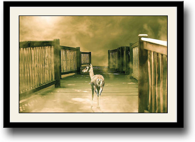 

Deer on wooden bridge Fine Art Print(10 inch X 14 inch, Framed)