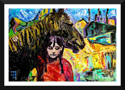 

Tallenge - Contemporary Art Oil Painting - Young girl With Horse - Large Size Ready-to-hang Framed Art Print On - Large Size Framed Art Print On Photographic Paper(16 inch X 24 inch, Framed)