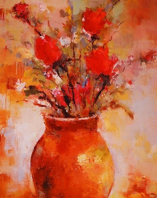 77% OFF on Painting Without Frame - Orange Abstract Canvas Art(22 inch X 18 inch)