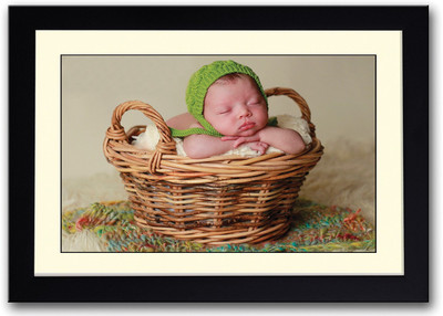 

Baby With Green Hat In Basket Fine Art Print(14 inch X 20 inch, Framed)