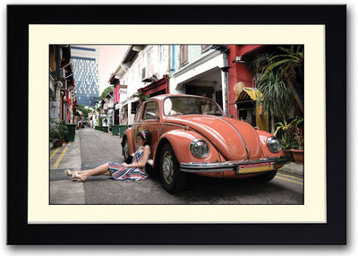 

Girl and Vintage Red Car Fine Art Print(14 inch X 20 inch, Framed)