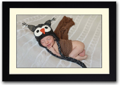 Cute Baby With Owl Hat Fine Art Print(14 inch X 20 inch, Framed)