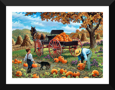 

Tallenge - Loading Pumpkins in a Kart - Premium Quality A3 Size Framed Poster Paper Print(17 inch X 12 inch, Framed)