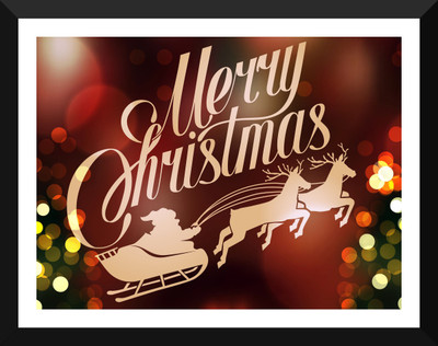 

Tallenge - Christmas Art - Merry Christmas Santa Claus Sleigh - Small Size Ready To Hang Framed Digital Art Print On Photographic Paper(12 inch X 9 inch, Framed)