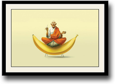 

Monk with banana Fine Art Print(10 inch X 14 inch, Framed)