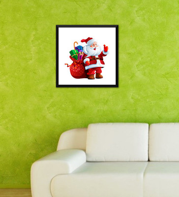 

Tallenge - Christmas Art - Santa Claus With Gift Bag - Ready To Hang Framed A3 Size Poster Paper Print(17 inch X 12 inch, Framed)